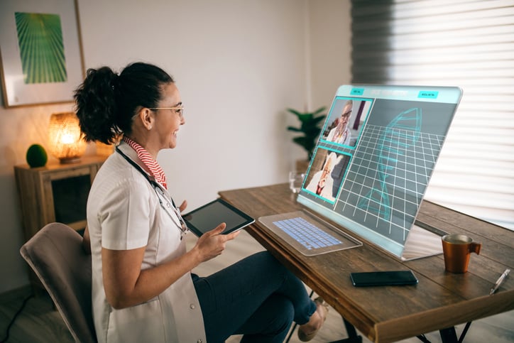 Female doctor make virtual care call